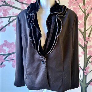 Chicos Size 3 Dark Brown Velvet Ruffle Blazer Jacket Women Extra Large XL 16